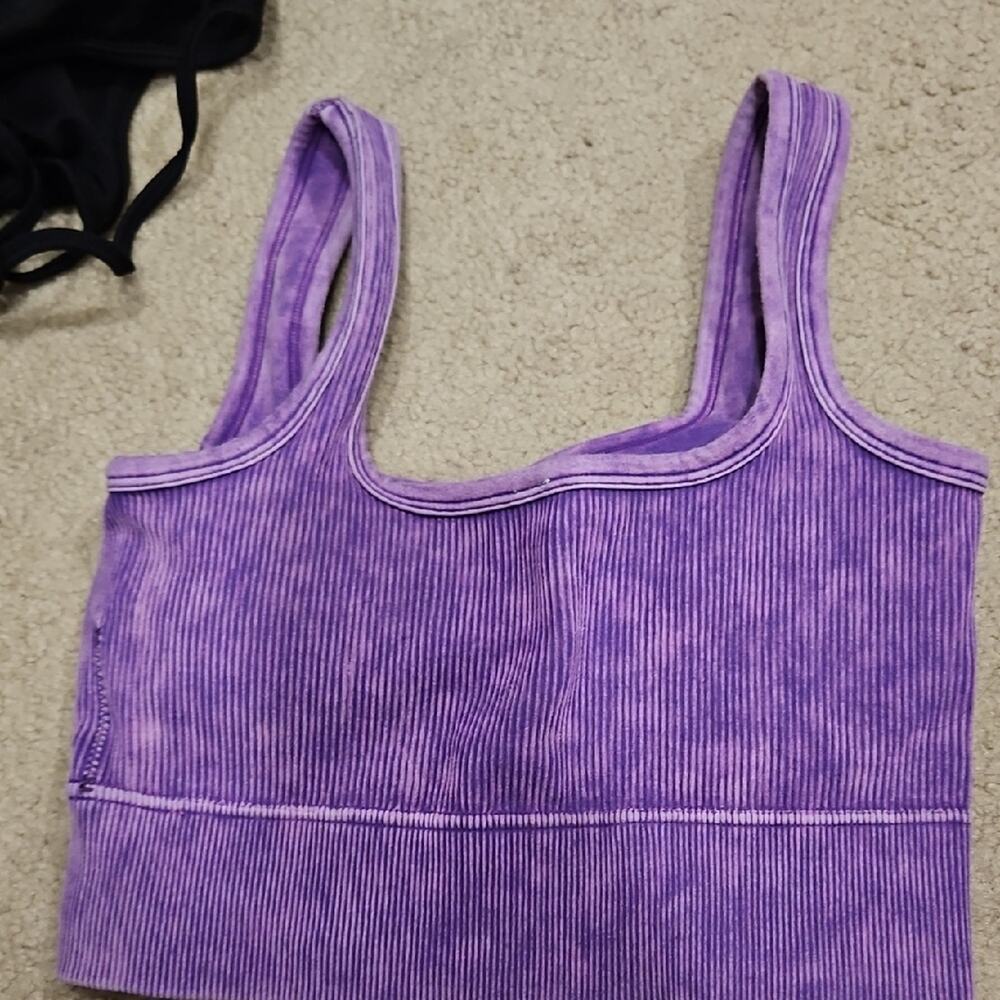 Zenana Ribbed Bralette – Purple Square Neck, Small - Picture 5 of 7